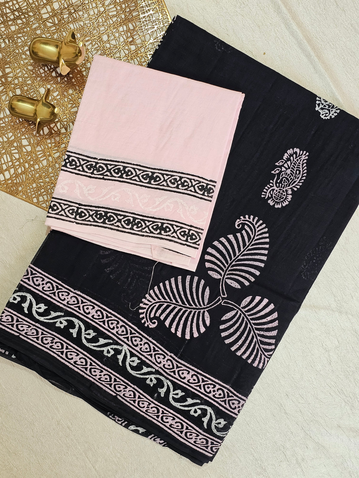 Pure Cotton with Hand Block Prints - Black with Pink