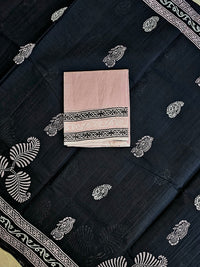Pure Cotton with Hand Block Prints - Black with Pink