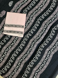 Pure Cotton with Hand Block Prints - Black with Pink