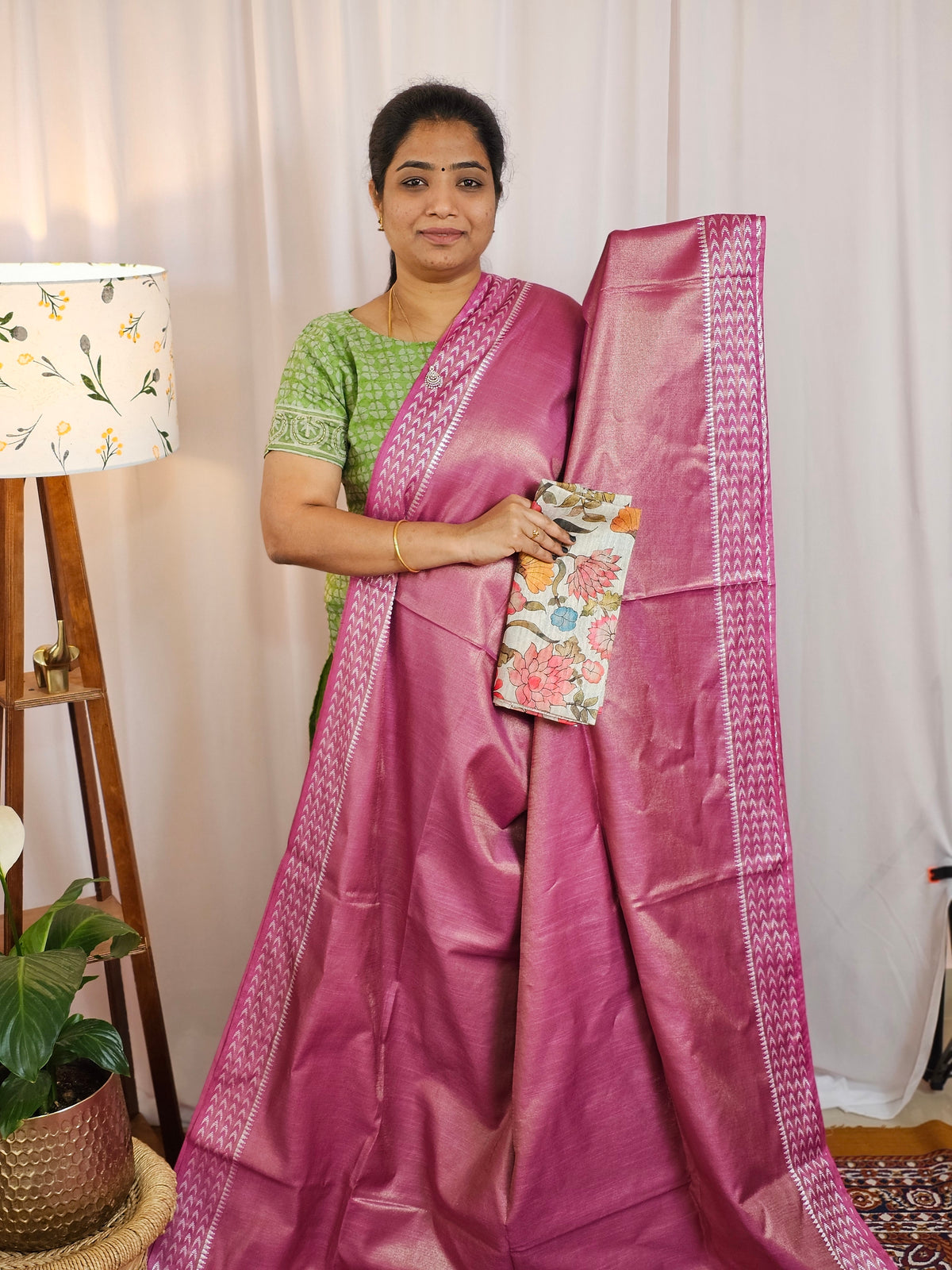 Bhagalpuri Tissue with Matching Blouse - Purple