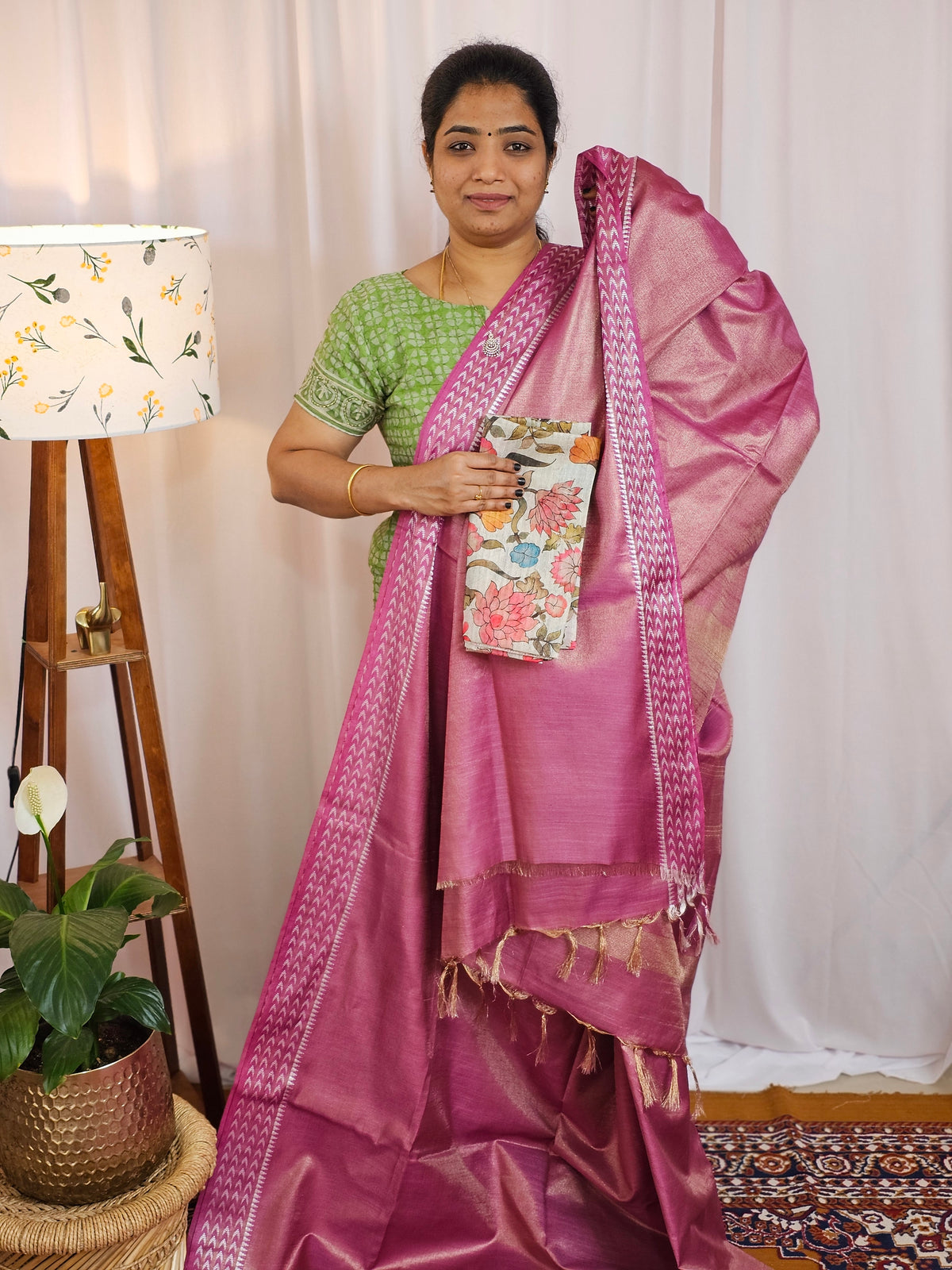 Bhagalpuri Tissue with Matching Blouse - Purple