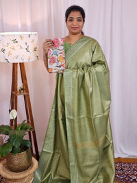 Bhagalpuri Tissue with Matching Blouse - Green