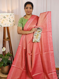 Bhagalpuri Tissue with Matching Blouse - Rust Orange