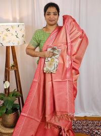 Bhagalpuri Tissue with Matching Blouse - Rust Orange