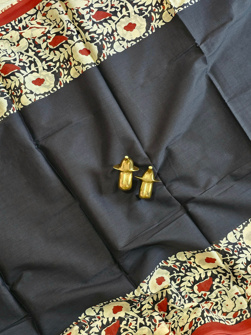 Mul Mul Cotton  - Black with Maroon