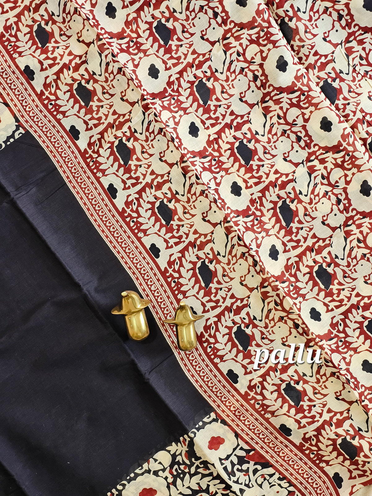 Mul Mul Cotton  - Black with Maroon