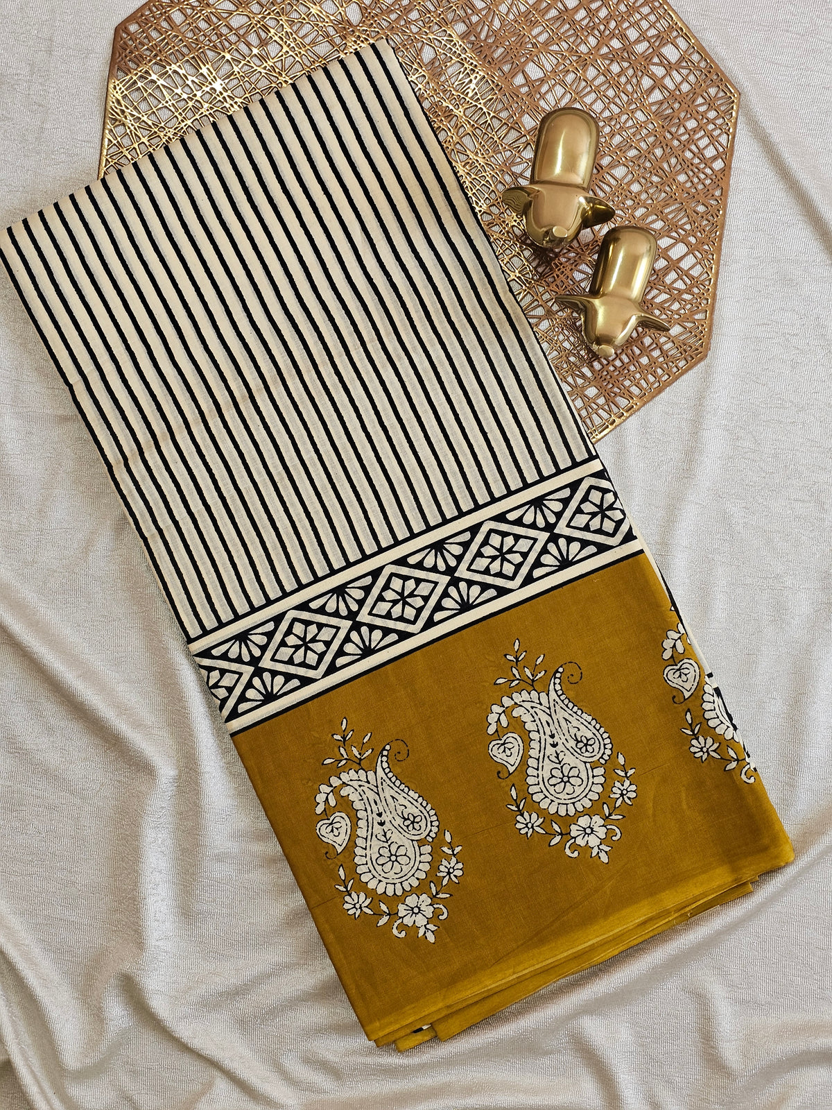 Mul Mul Cotton  -  Cream with Mustard Yellow