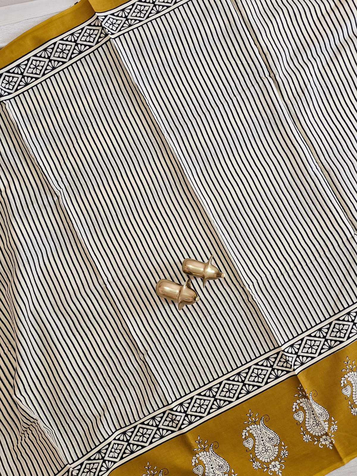 Mul Mul Cotton  -  Cream with Mustard Yellow