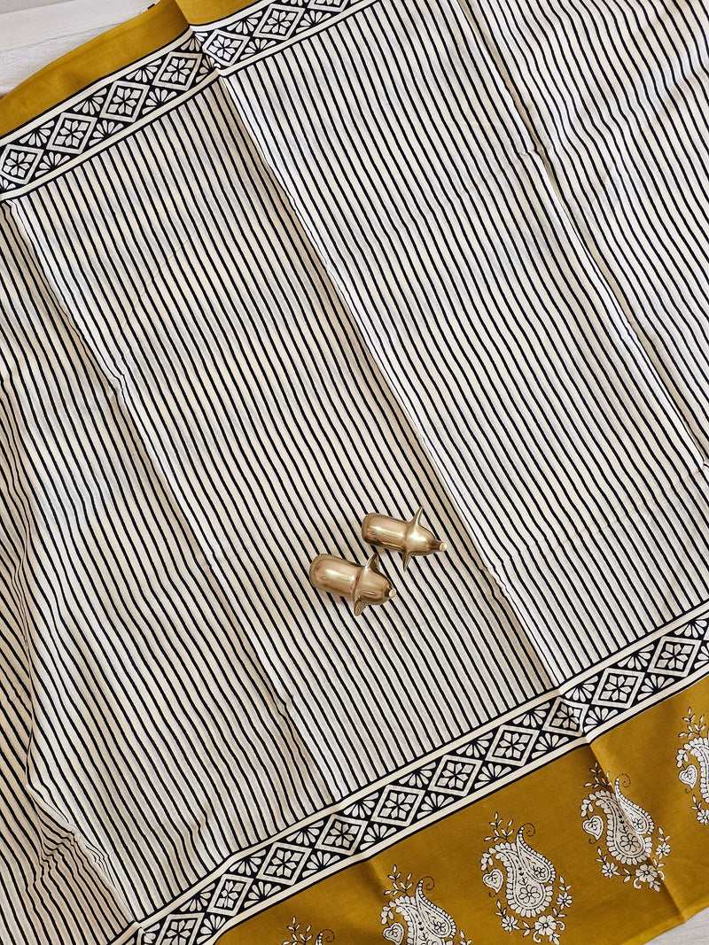 Mul Mul Cotton  -  Cream with Mustard Yellow