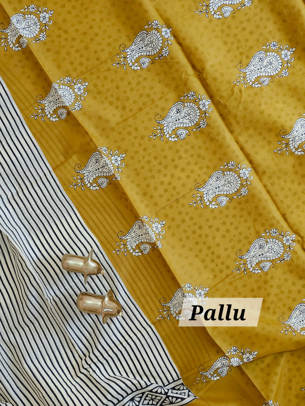 Mul Mul Cotton  -  Cream with Mustard Yellow