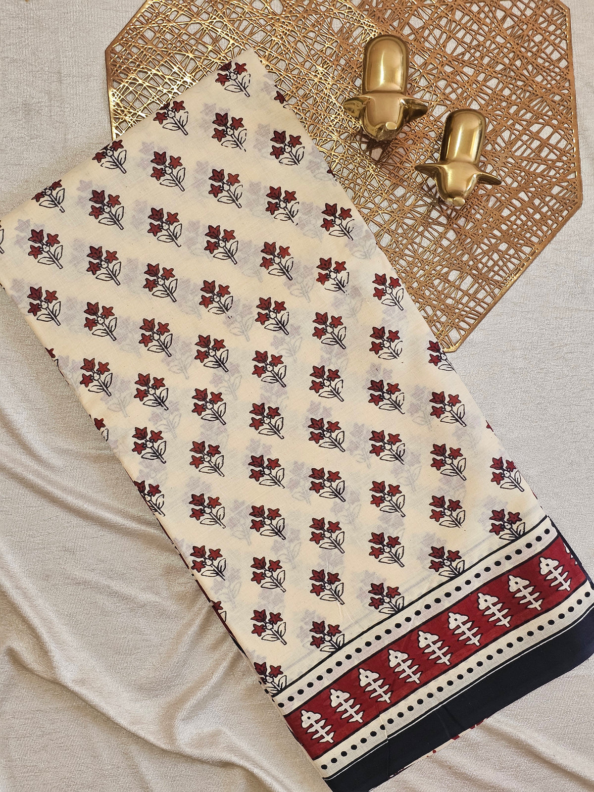 Mul Mul Cotton  - Cream with Red