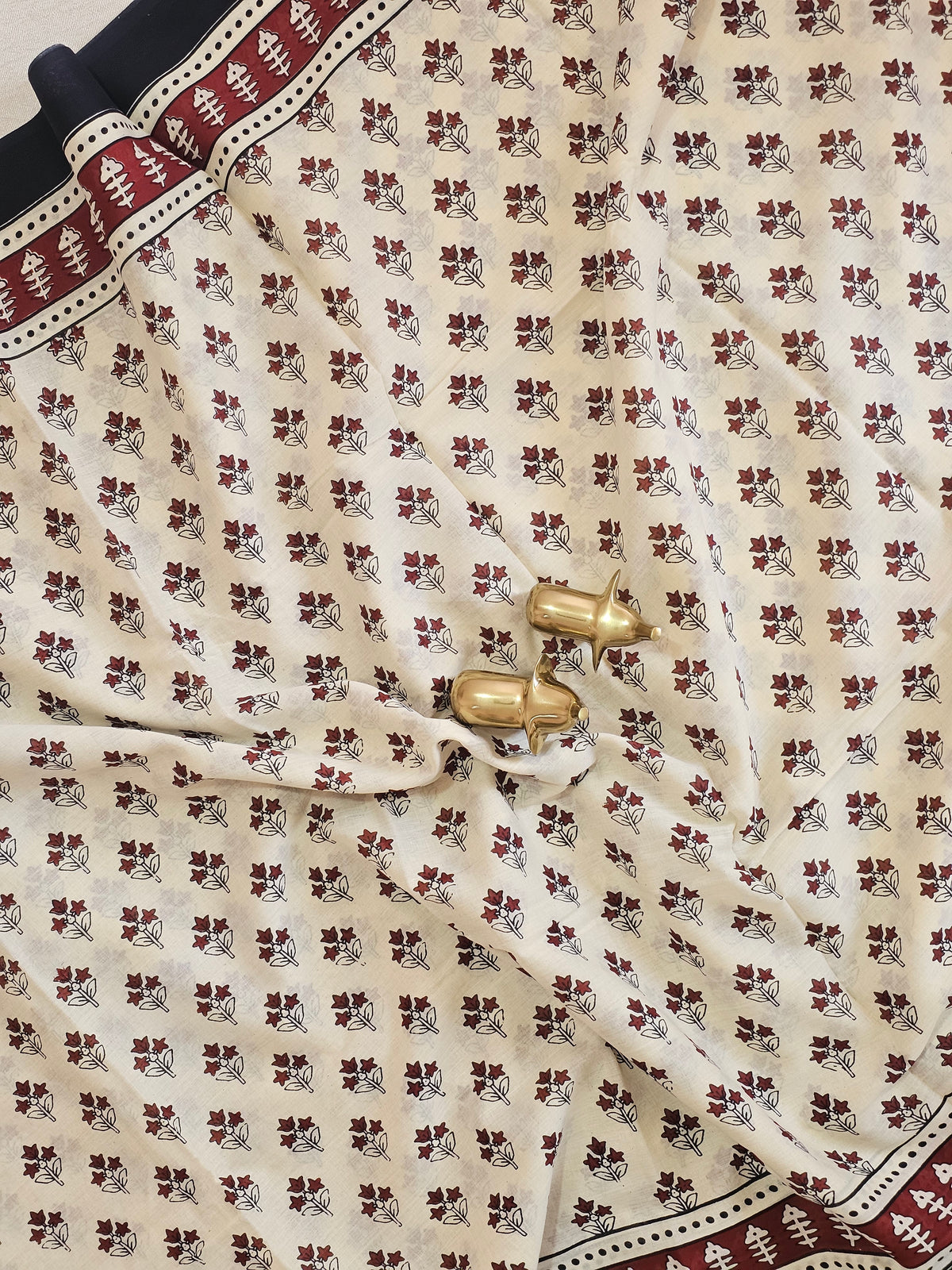 Mul Mul Cotton  - Cream with Red