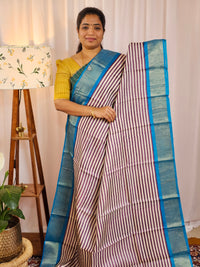 Pure Tussar Silk Saree with Zari Border - Purple with Blue