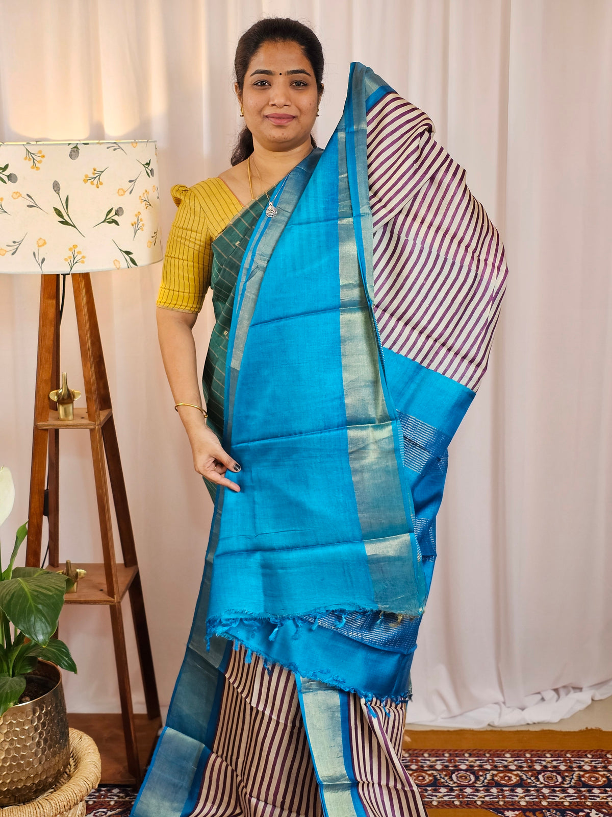 Pure Tussar Silk Saree with Zari Border - Purple with Blue