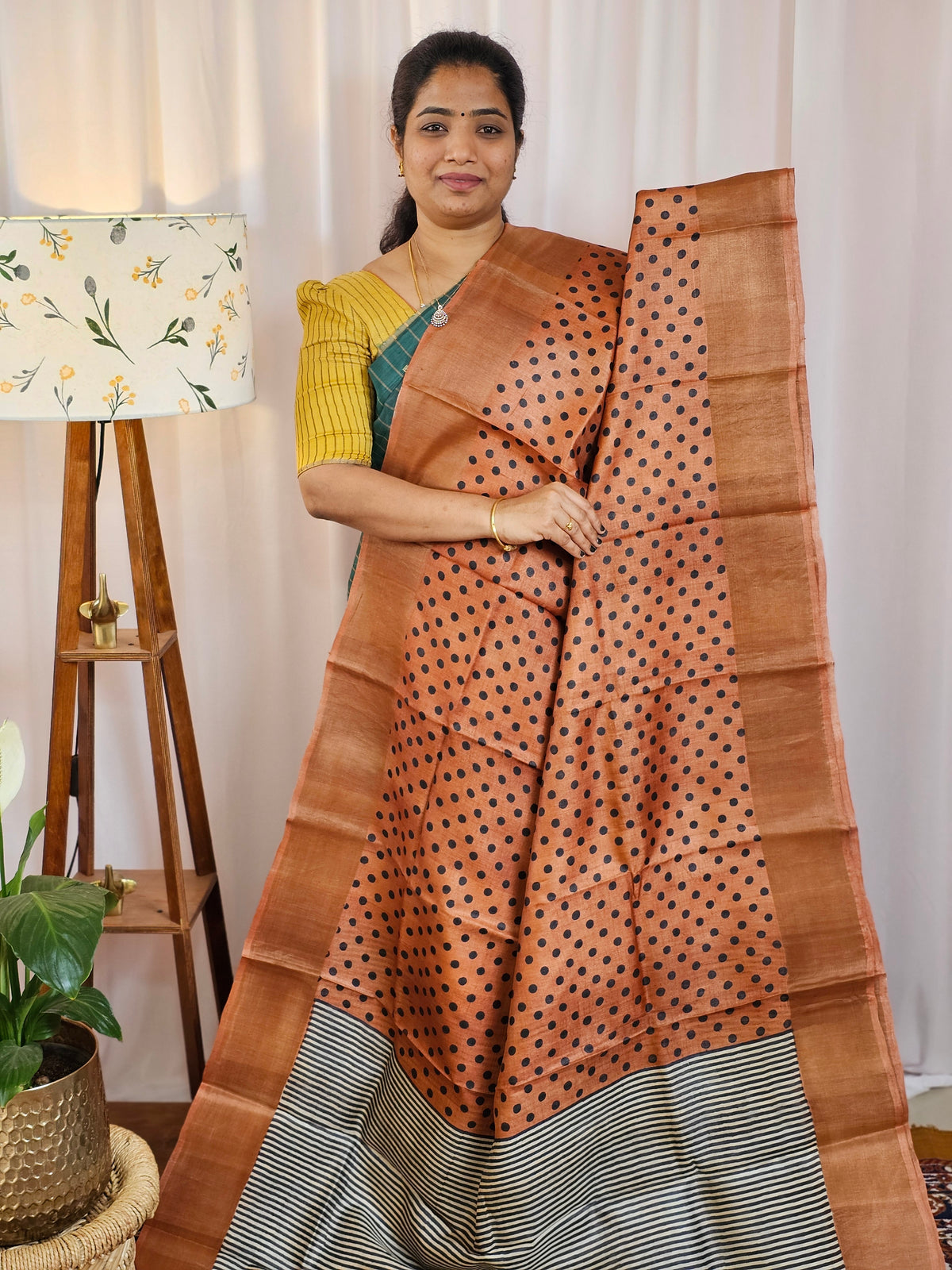Pure Tussar Silk Saree with Zari Border Half N Half Pattern - Brown with Black