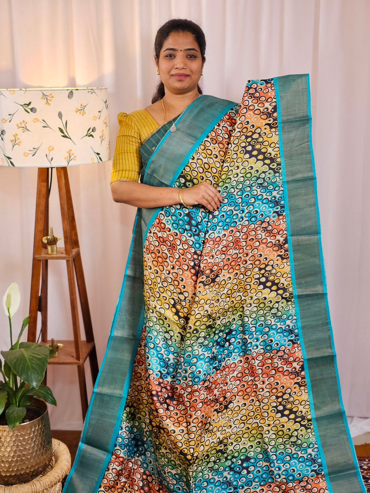 Pure Tussar Silk Saree with Zari Border - Multi Shade Blue