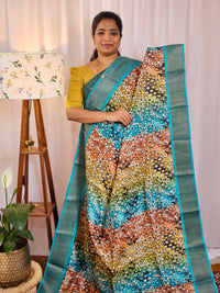 Pure Tussar Silk Saree with Zari Border - Multi Shade Blue