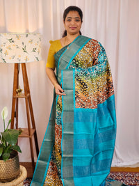 Pure Tussar Silk Saree with Zari Border - Multi Shade Blue