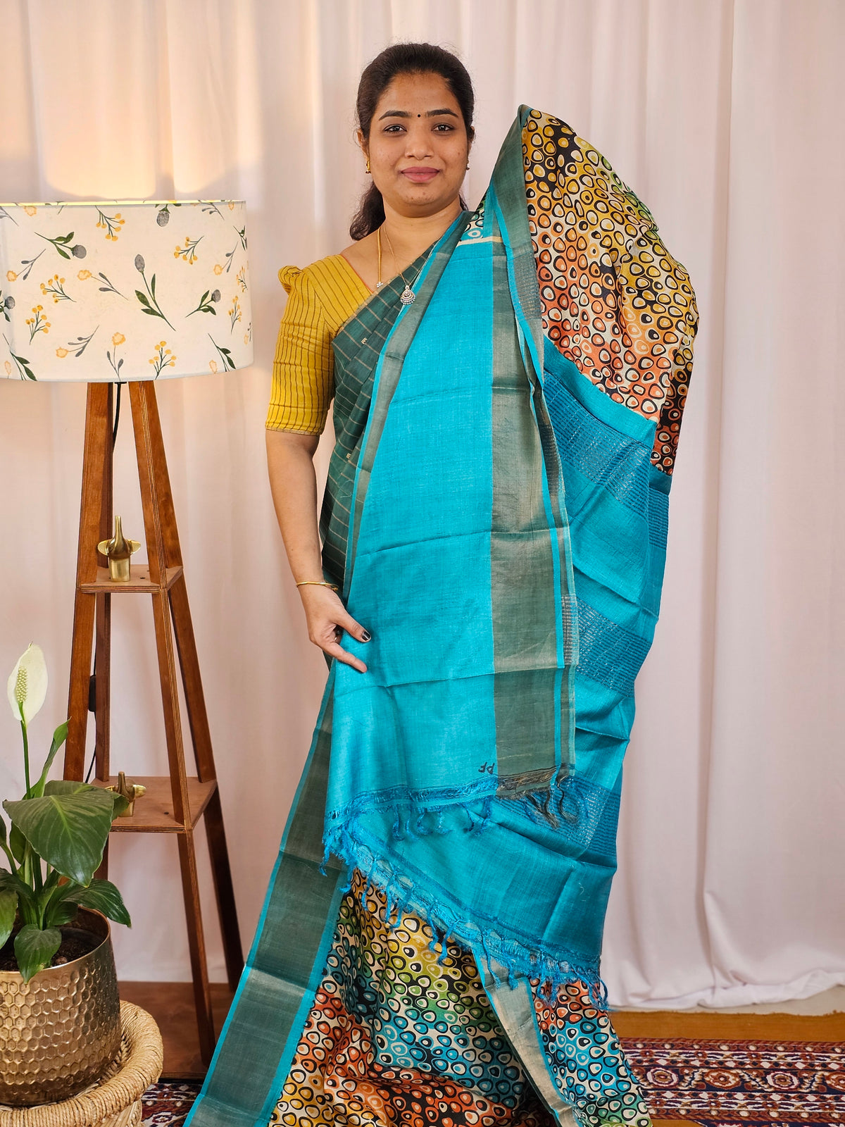 Pure Tussar Silk Saree with Zari Border - Multi Shade Blue