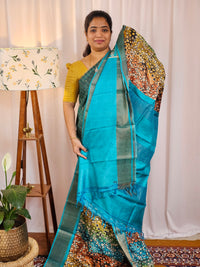 Pure Tussar Silk Saree with Zari Border - Multi Shade Blue