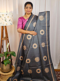 Casual Semi Tussar Checks Weave Saree - Grey