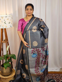 Casual Semi Tussar Checks Weave Saree - Grey