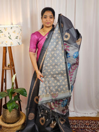 Casual Semi Tussar Checks Weave Saree - Grey