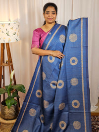 Casual Semi Tussar Checks Weave Saree - Blue
