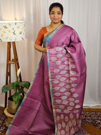 Casual Semi Tussar Checks Weave Saree - Pink with Blue