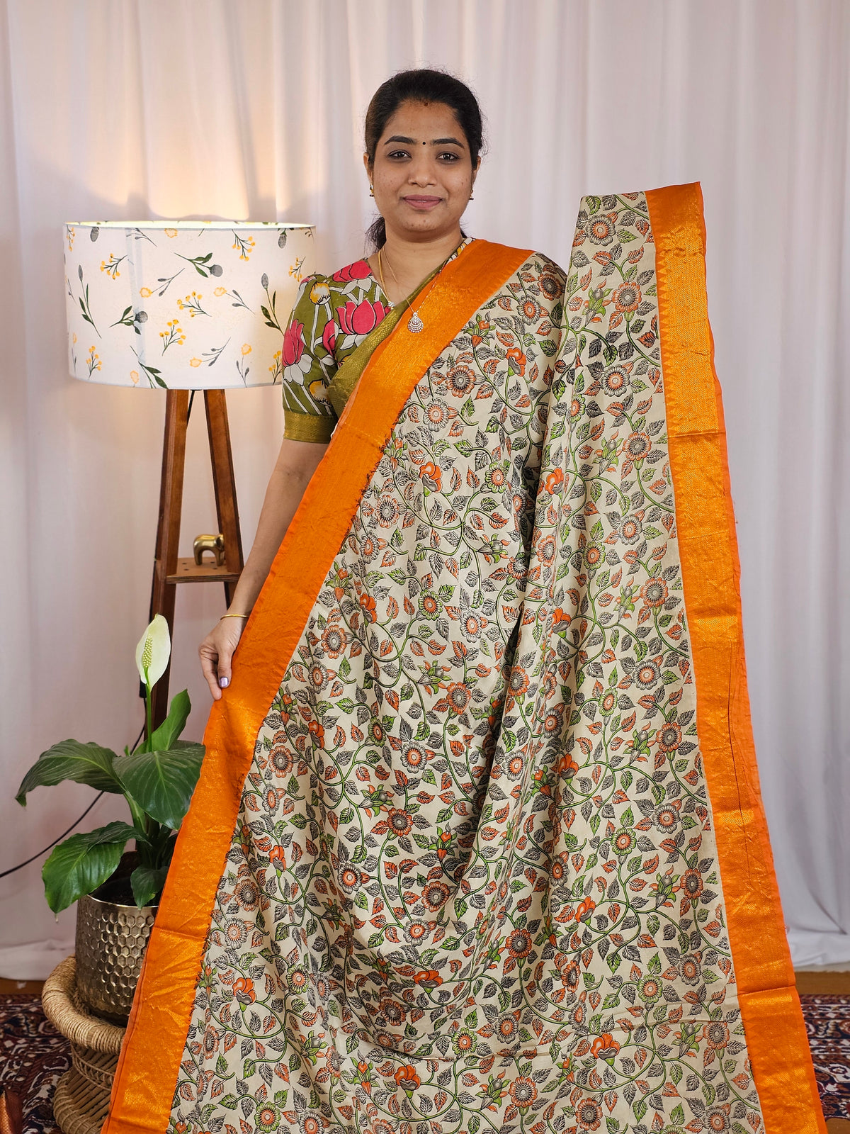 Chennuri Silk -  Cream with Orange