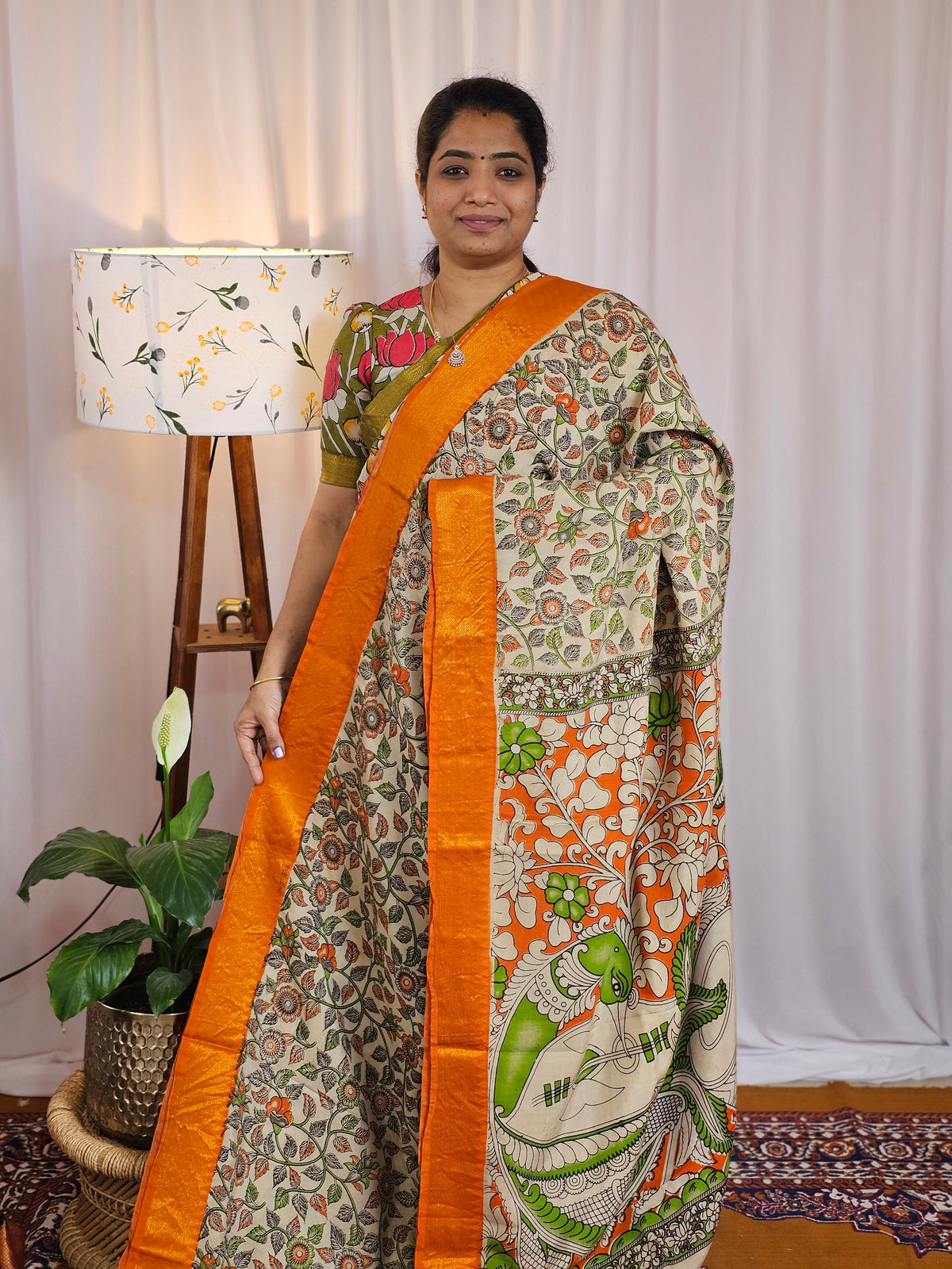 Chennuri Silk -  Cream with Orange