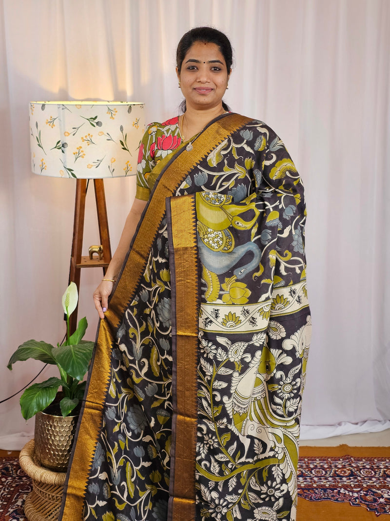 Chennuri Silk - Green With Black