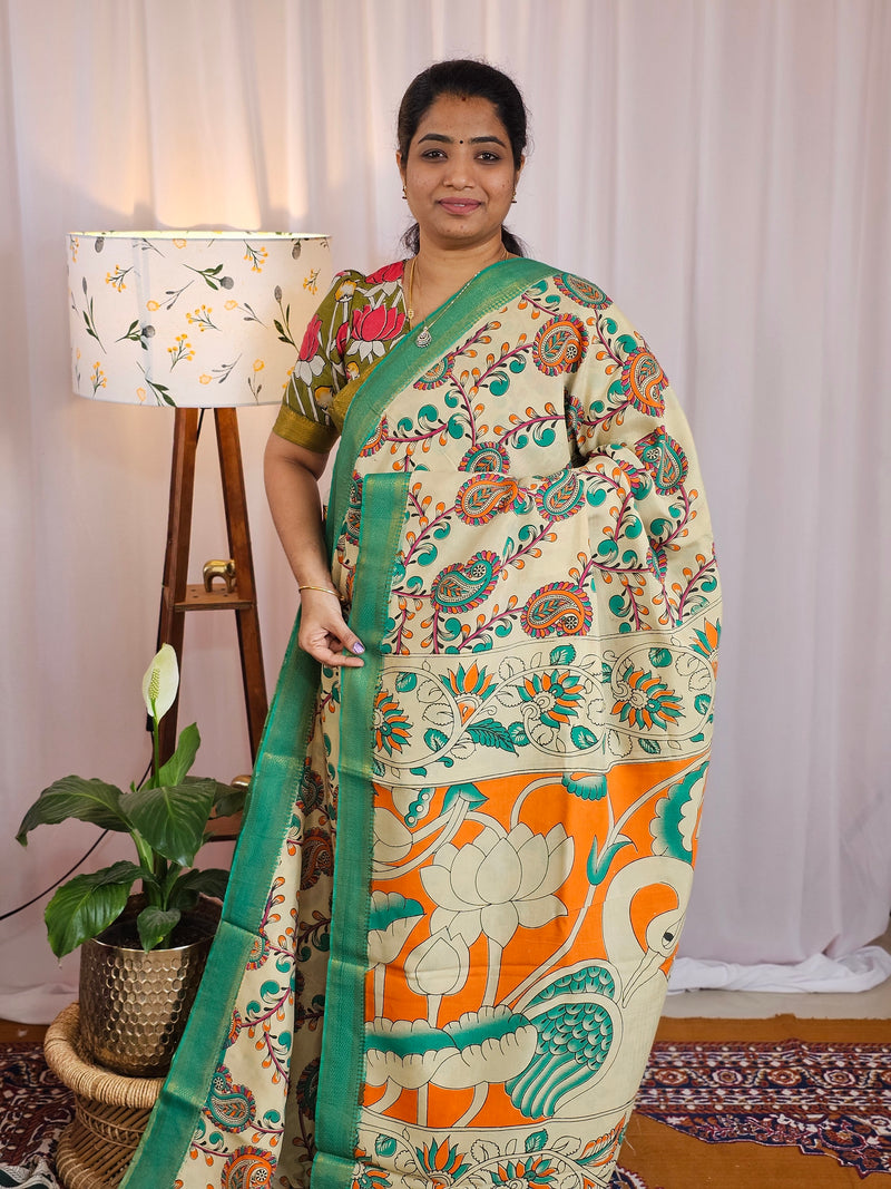 Chennuri Silk - Cream With Sea Green