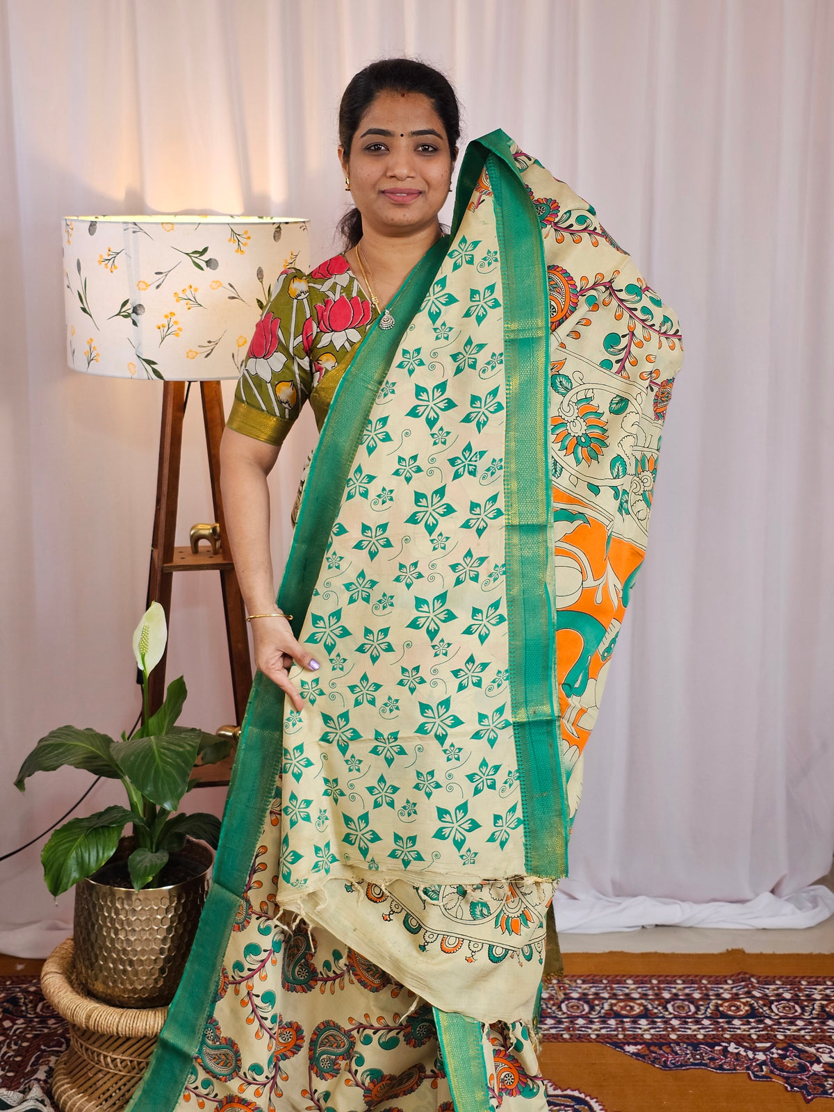 Chennuri Silk - Cream With Sea Green