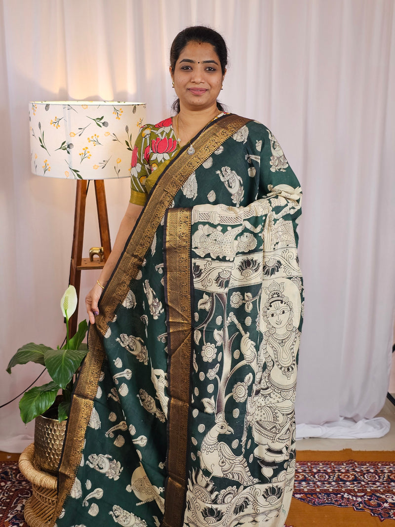 Chennuri Silk - Dark Green with Black