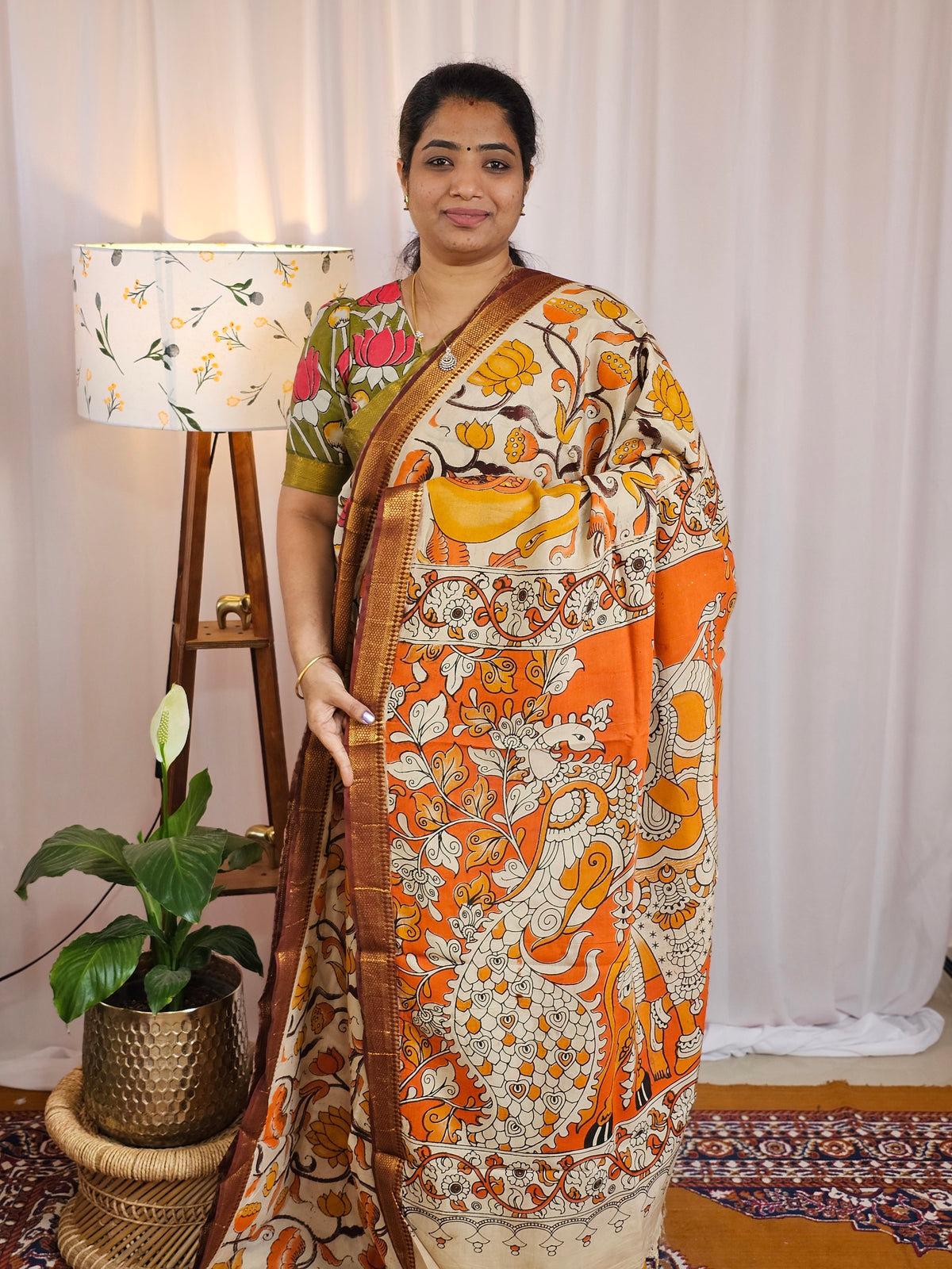 Chennuri Silk - Cream with Orange