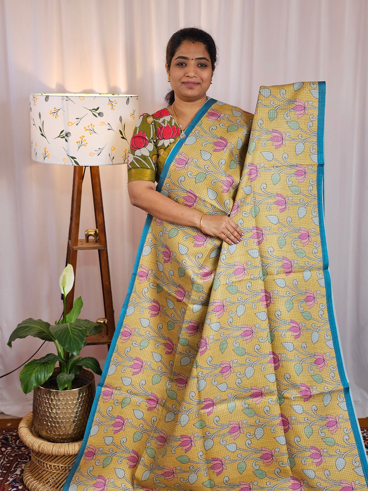 𝐏𝐫𝐞𝐛𝐨𝐨𝐤𝐢𝐧𝐠 𝐀𝐯𝐚𝐢𝐥𝐚𝐛𝐥𝐞 - 𝟐𝟎 𝐃𝐚𝐲𝐬 𝐃𝐢𝐬𝐩𝐚𝐭𝐜𝐡𝐢𝐧𝐠 𝐓𝐢𝐦𝐞 Casual Semi Tussar Checks Weave Saree - Mustard Yellow with Peacock Blue