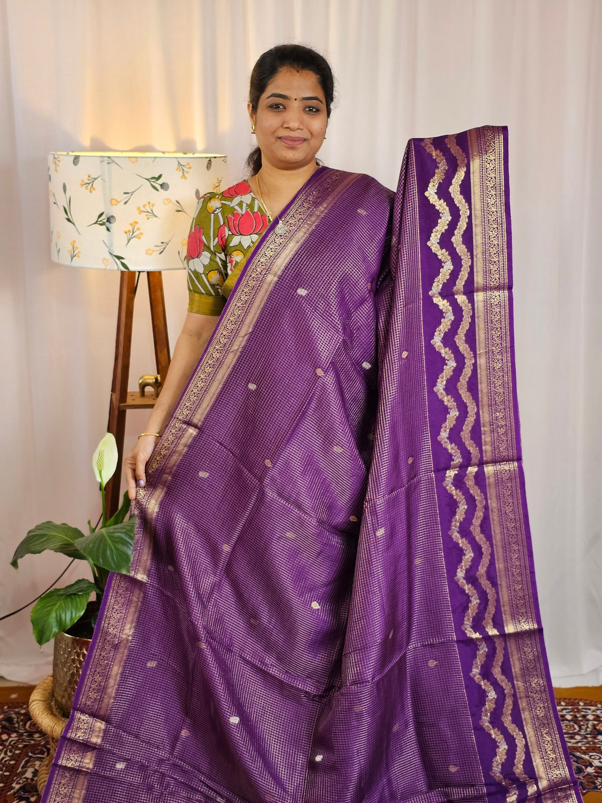Semi Mysore Crepe Silk Saree - Purple