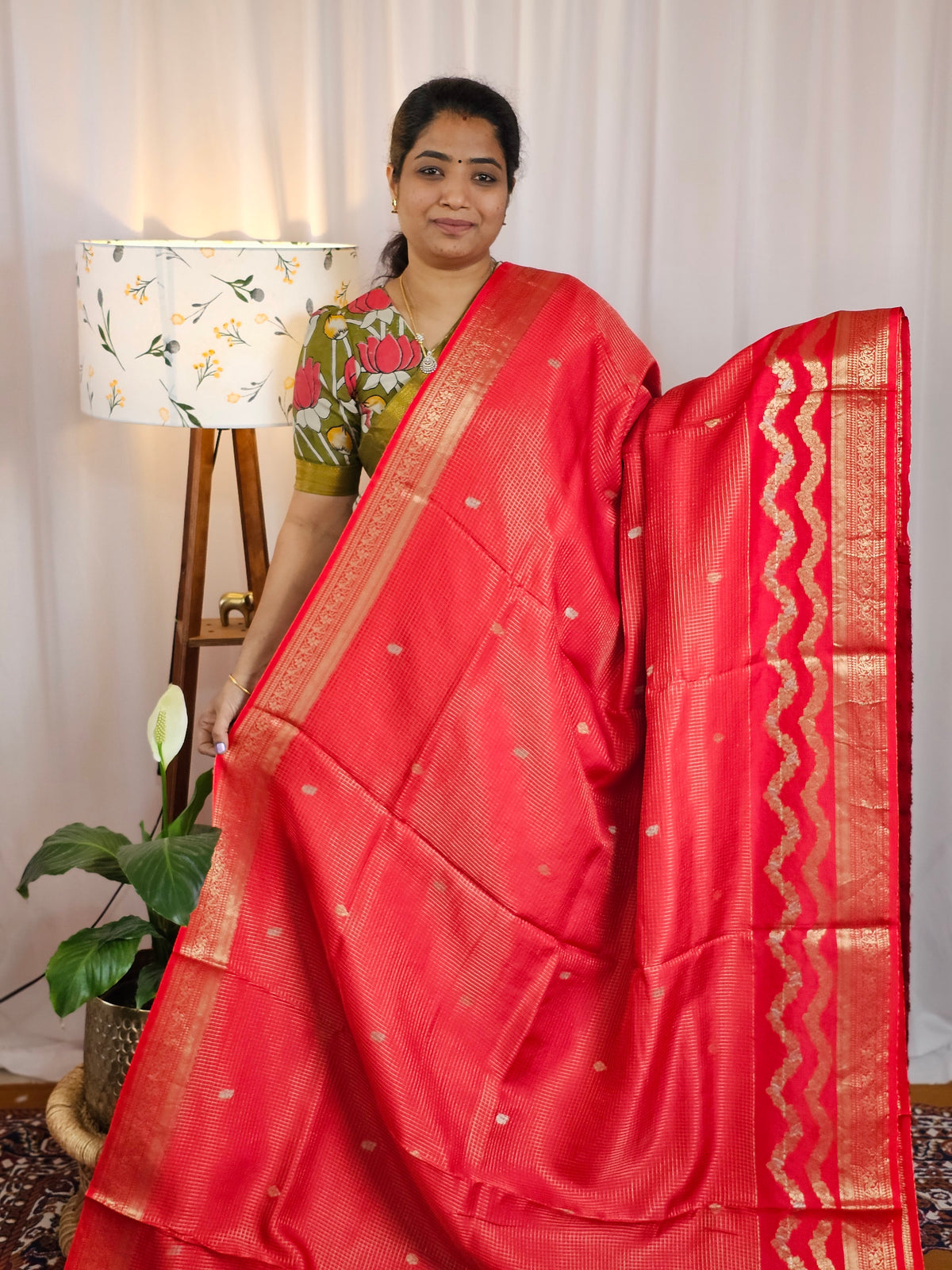 Semi Mysore Crepe Silk Saree - Red