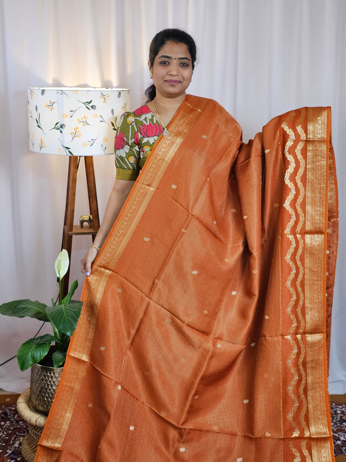 Semi Mysore Crepe Silk Saree - Rust Orange