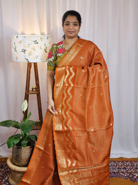 Semi Mysore Crepe Silk Saree - Rust Orange