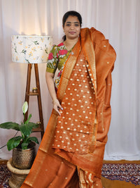 Semi Mysore Crepe Silk Saree - Rust Orange