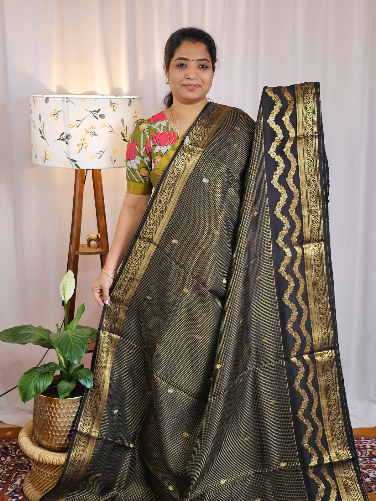 Semi Mysore Crepe Silk Saree - Black