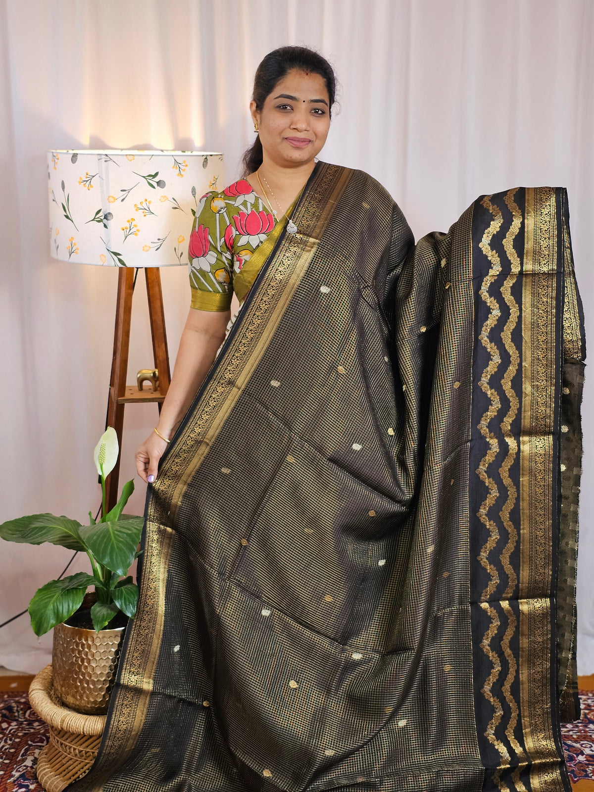 Semi Mysore Crepe Silk Saree - Black