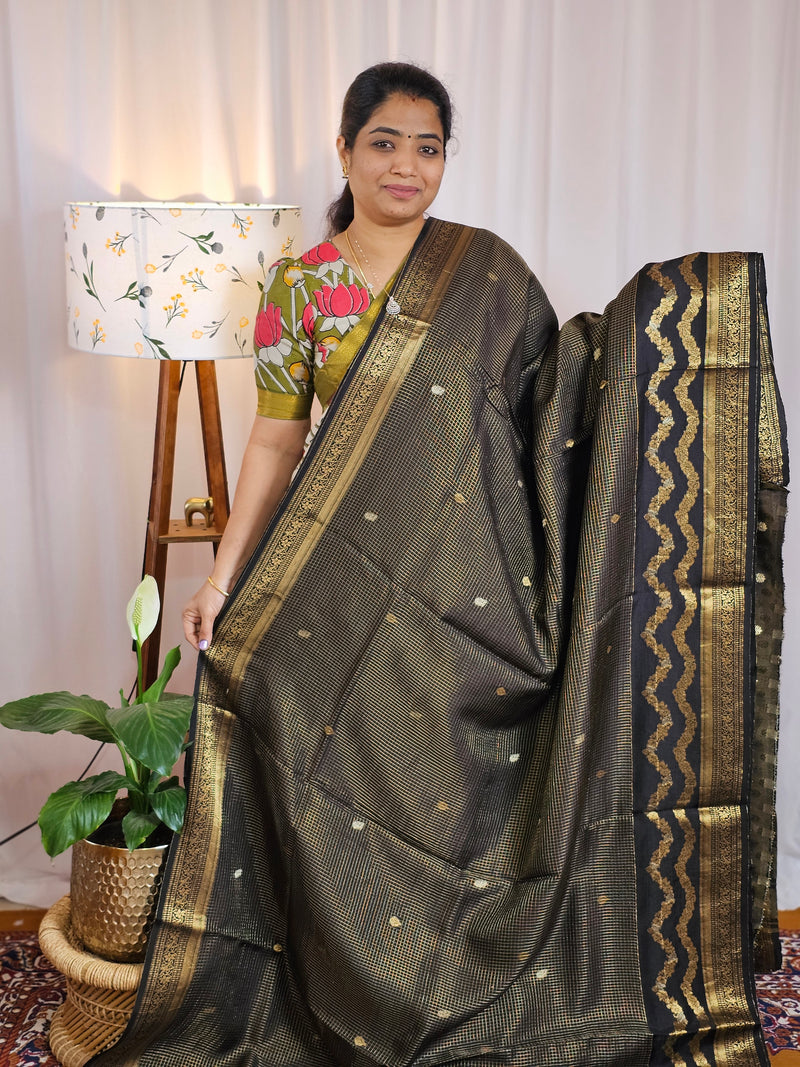 Semi Mysore Crepe Silk Saree - Black