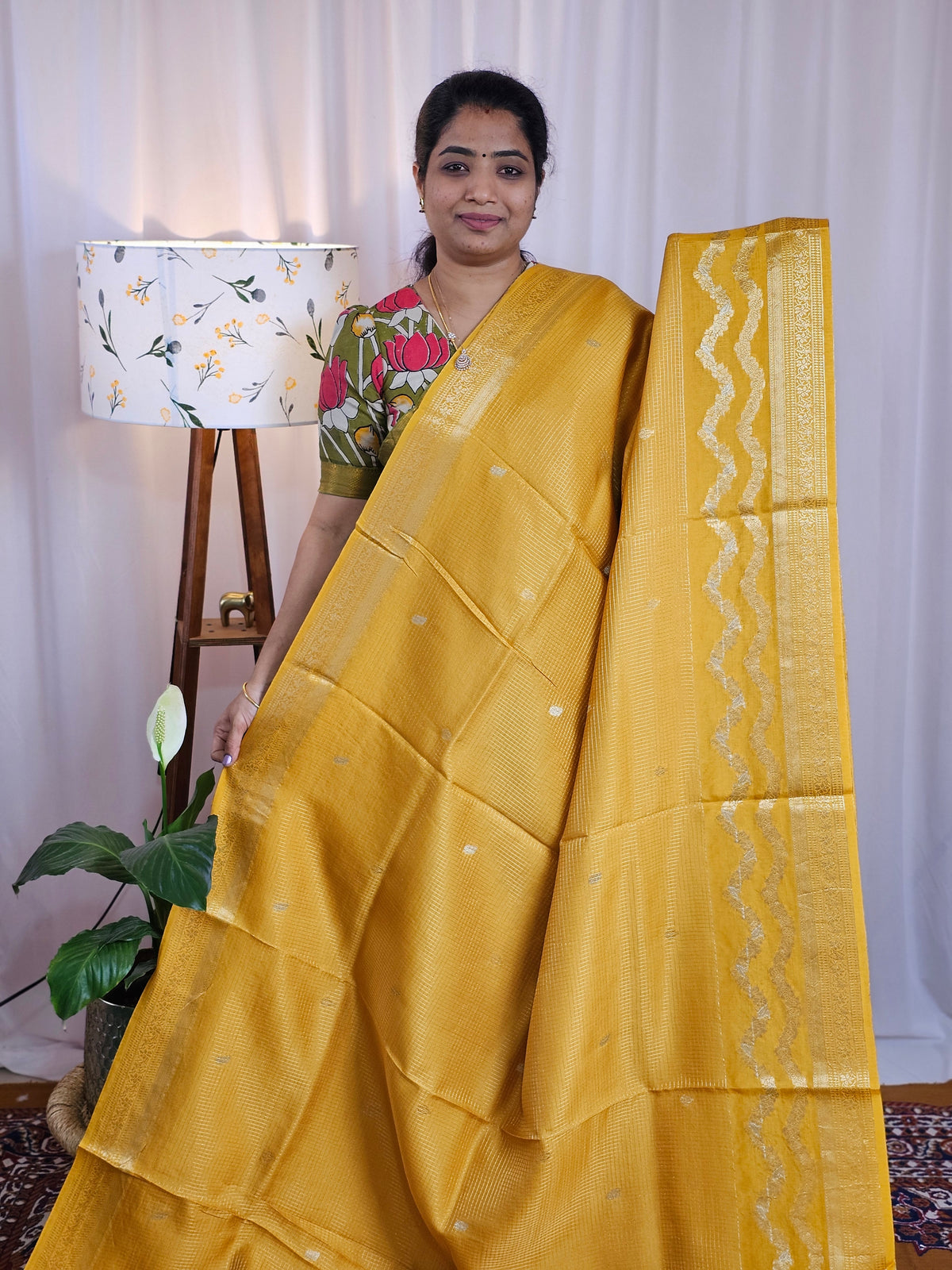 Semi Mysore Crepe Silk Saree - Mango Yellow