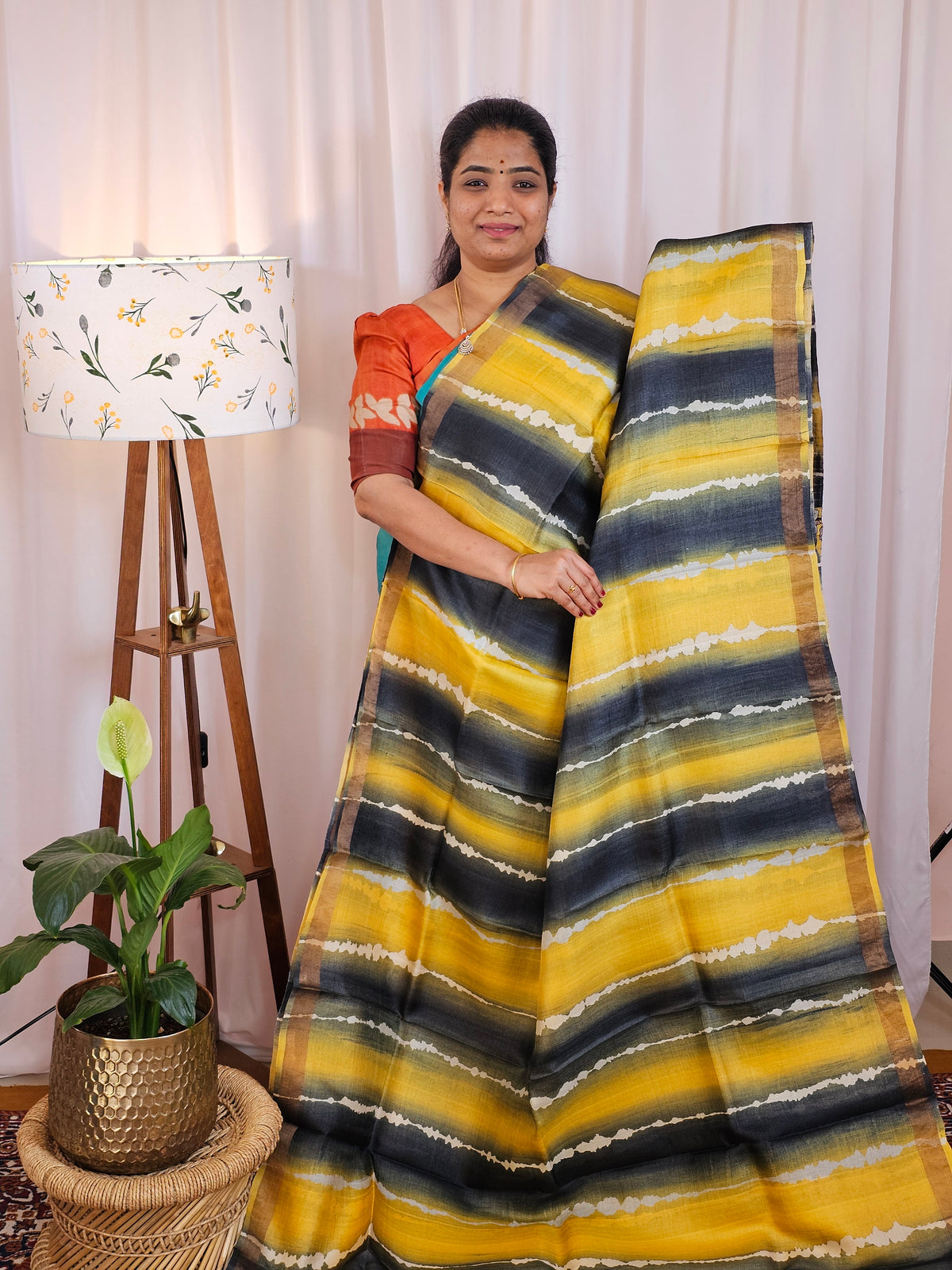 Pure Desi Tussar Silk  - Yellow with Black