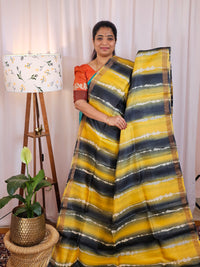 Pure Desi Tussar Silk  - Yellow with Black
