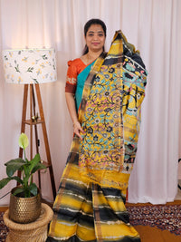 Pure Desi Tussar Silk  - Yellow with Black