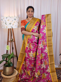 Pure Desi Tussar Silk  - Pink with Yellow